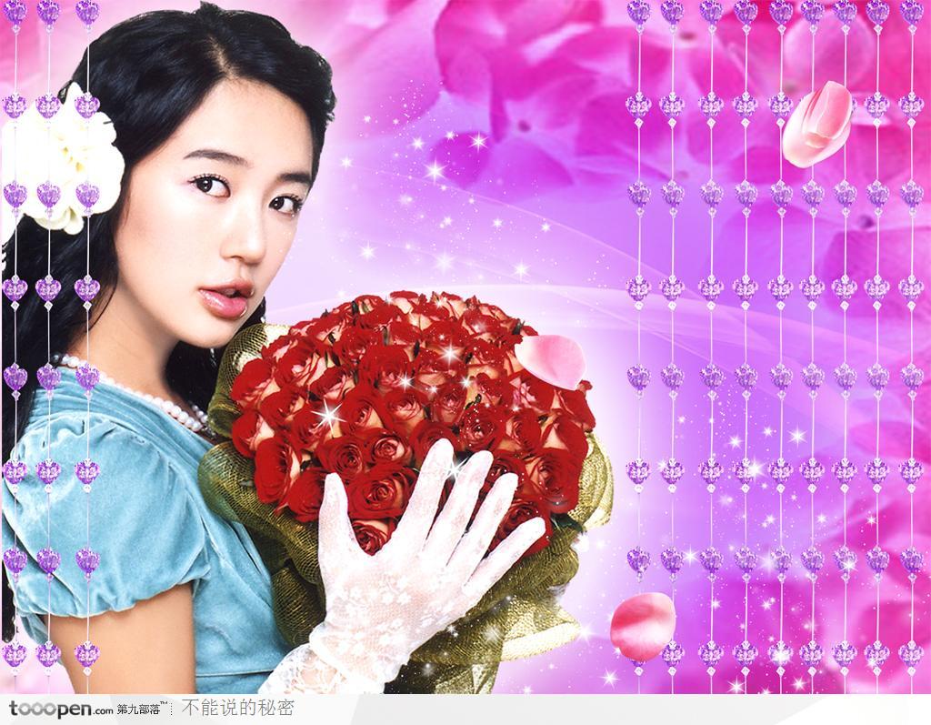 三八妇女节海报宣传设计素材-尹恩惠玫瑰花束