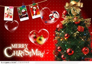 圣诞节宣传海报设计素材-圣诞树和照片
