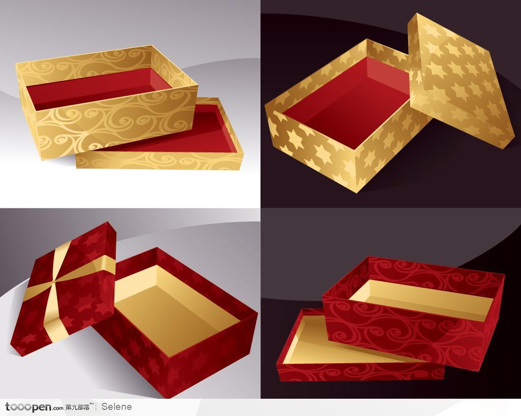 四款红色和金色主题节日精美礼品盒包装设计