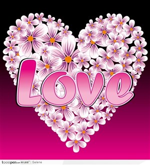 情人节精品素材--淡雅的粉色花卉围成的LOVE心形