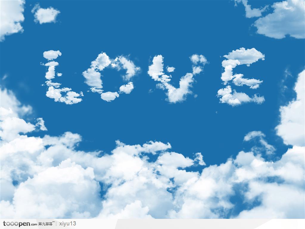 情人节素材-云朵拼组合的LOVE 爱的白云