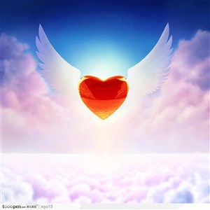情人节素材-云层之上的爱心与翅膀