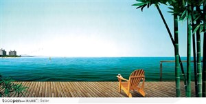 房地产广告--竹林 湖景水边 木栈上的摇椅