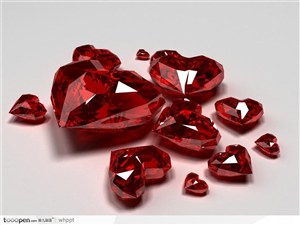 情人节素材--一堆红色心形璀璨钻石 红宝石