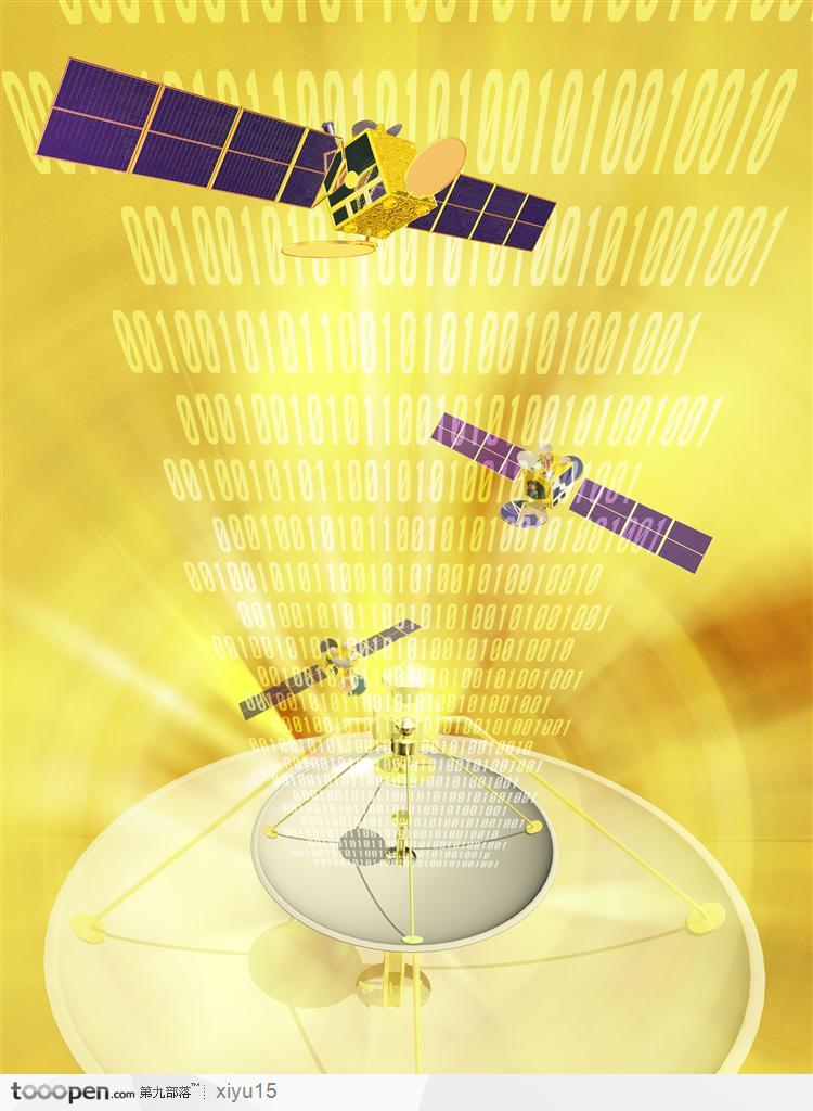 科技背景-金色的卫星与雷达