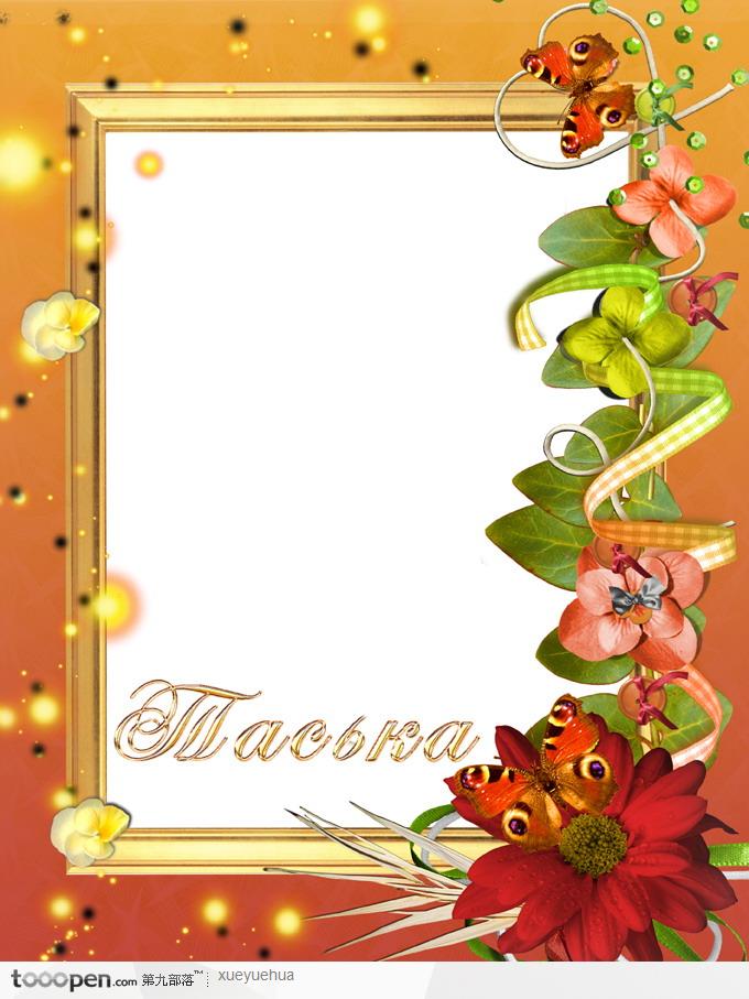 橘色蝴蝶花朵写真相框模板