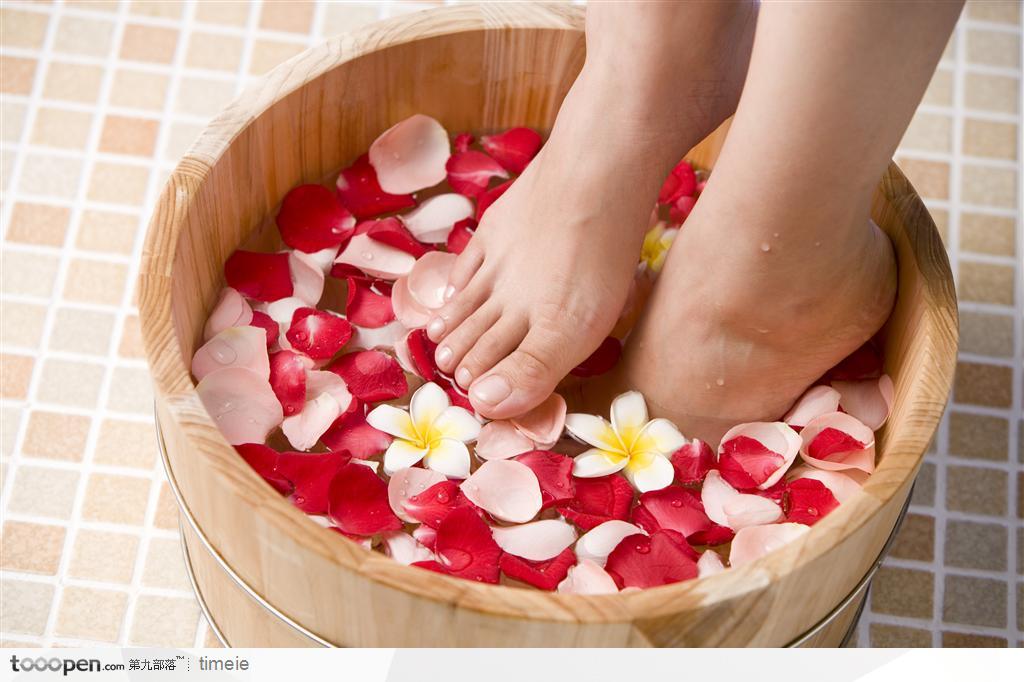 玫瑰花瓣足浴木桶 美容健身洗脚