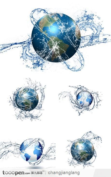 节能环保素材--地球与动态水流水花创意5图