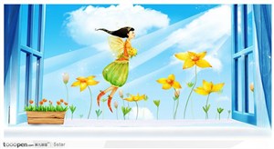 手绘唯美童话插画--窗台前飞过的花仙子
