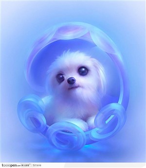 水晶质感的梦幻色彩可爱小狗狗绘画图片