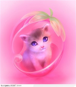 水晶质感的梦幻色彩可爱小猫