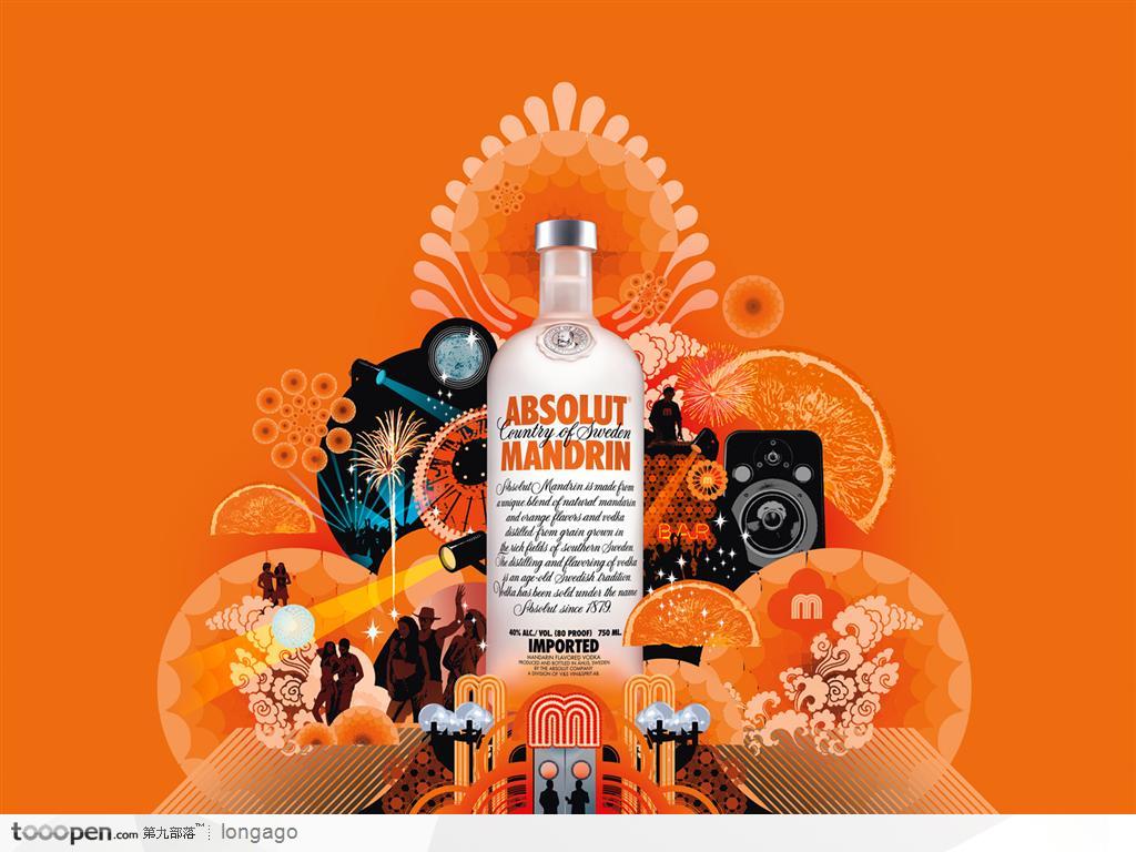 absolute绝对伏特加洋酒创意广告--橙色调的时尚潮流花纹图案