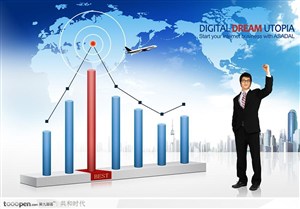 商务创意PSD-柱形统计图与商务人士