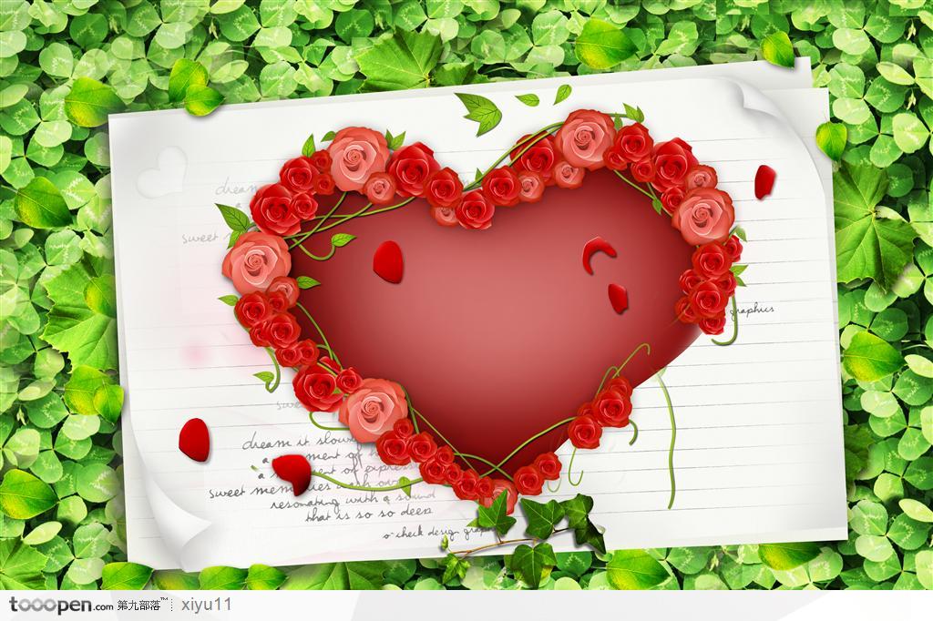 情人节物语-绿色边框的心形图