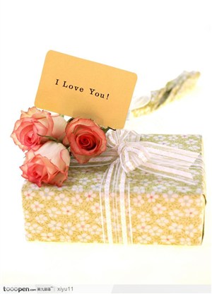情人节物语-盒子上的一束玫瑰花