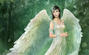 CG动漫插画有翅膀的天使美女
