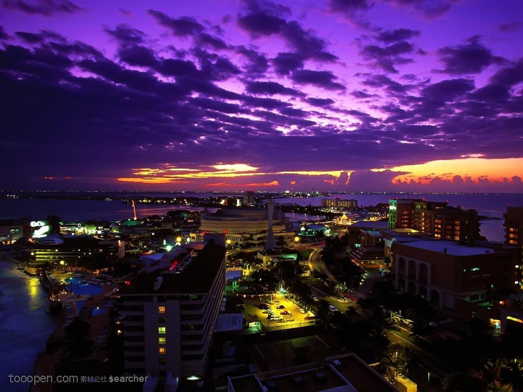 海滨城市繁华都市夜景