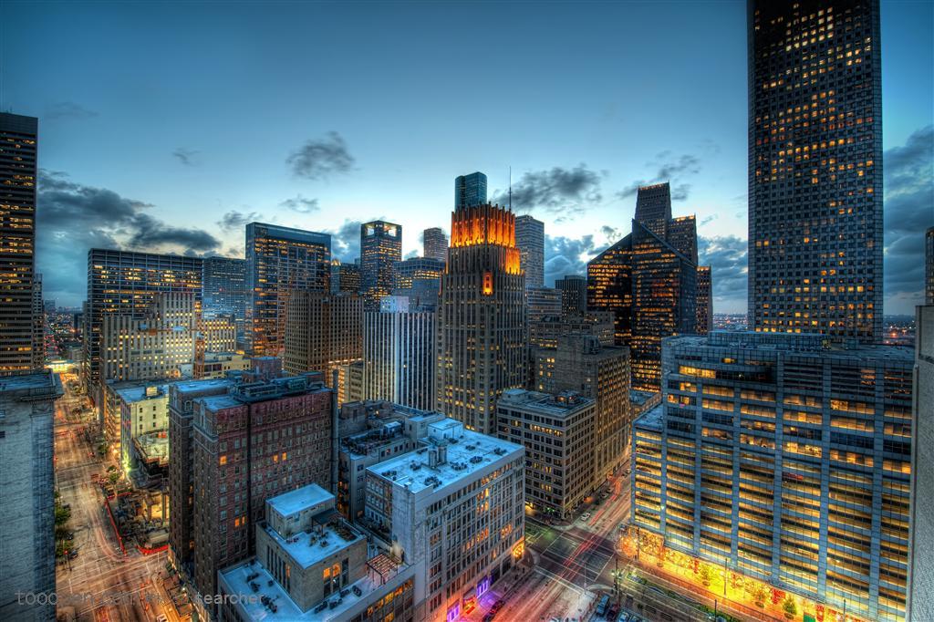 美国纽约繁华城市夜景的高楼大厦建筑