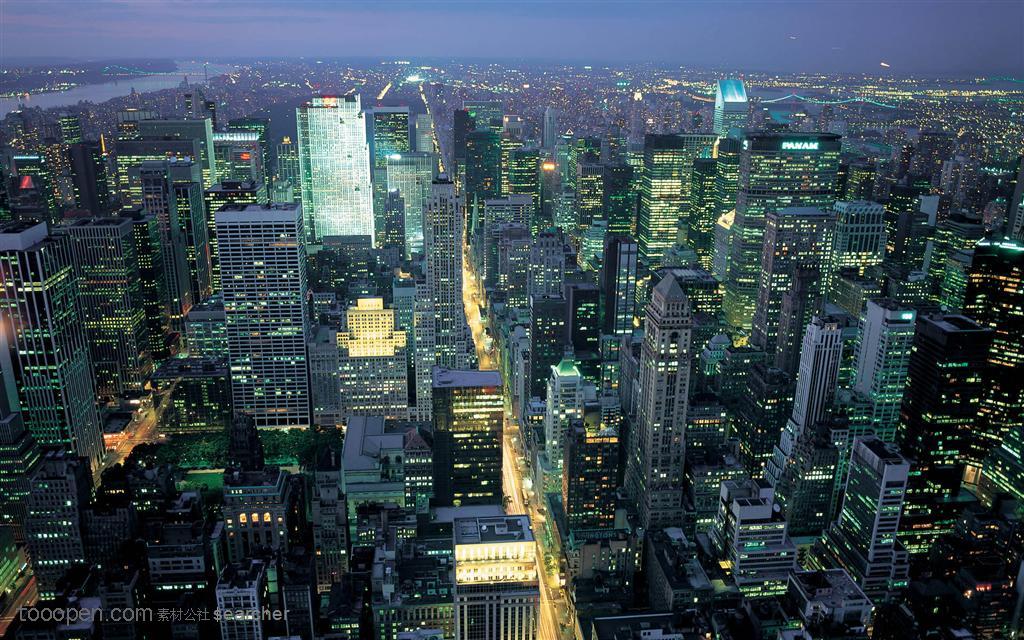 美国纽约繁华城市夜景鸟瞰图