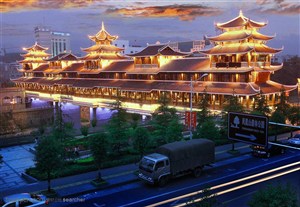 中国古典塔楼建筑夜景风光