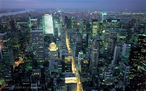 美国纽约繁华城市夜景鸟瞰图