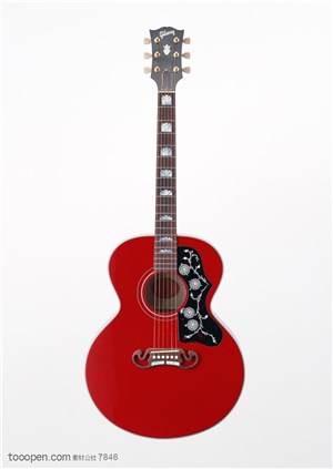 乐器吉他-竖着摆放的红色吉他