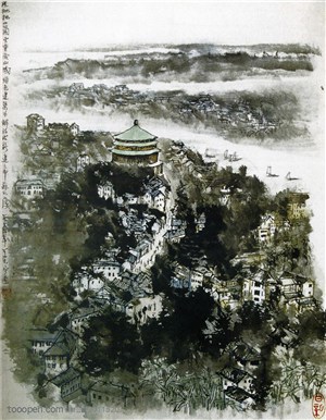 国画名家作品-李可染的从枇杷山公园望重庆山城
