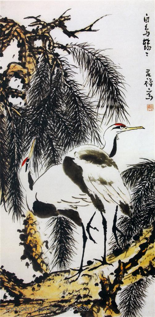 国画名家作品-李苦禅的白鸟鹤鹤