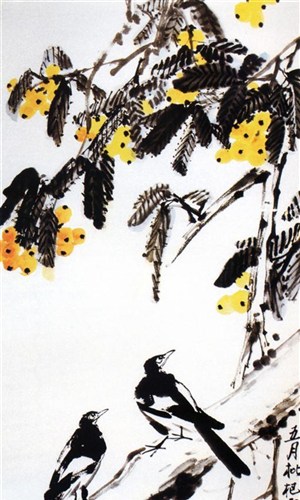 国画名家作品-李苦禅的五月枇杷正满林