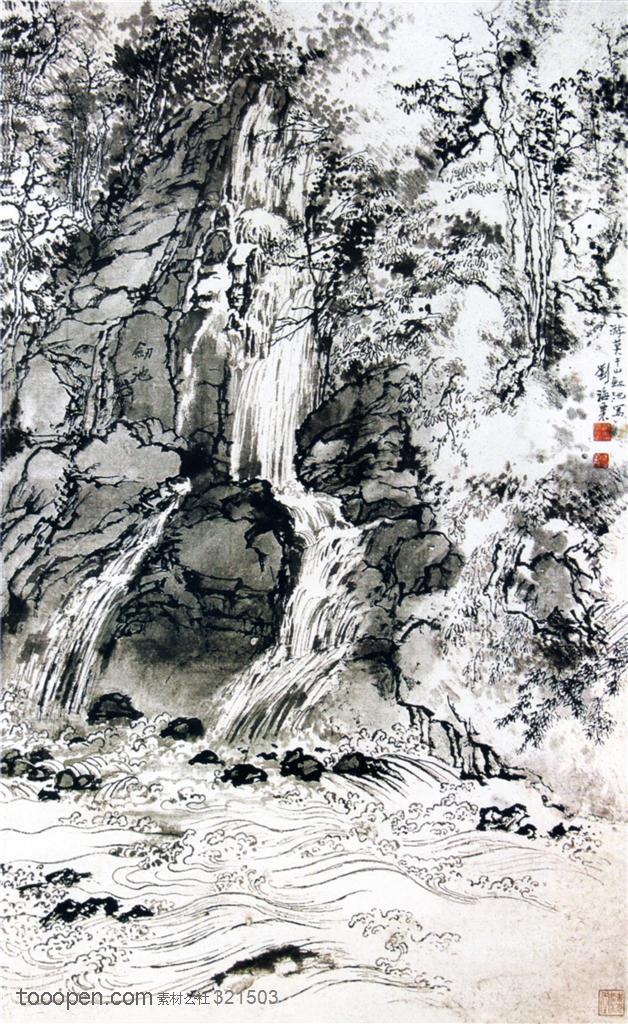 国画名家作品-刘海粟的莫干山剑池