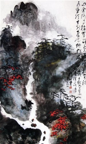 国画名家作品-刘海粟的桃花溪