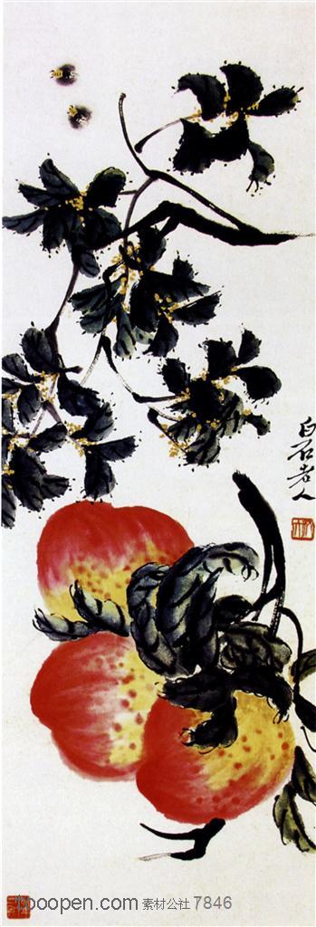 国画名家作品-齐白石的桂花寿桃