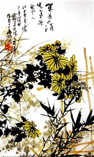 国画名家作品-潘天寿的篱菊