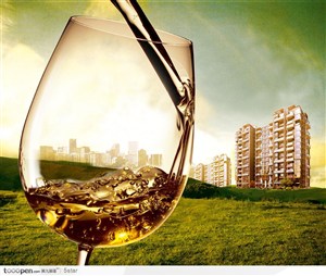 房地产广告创意素材--倒香槟酒的酒杯