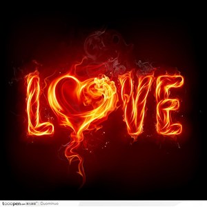 情人节LOVE火焰字体和心形O