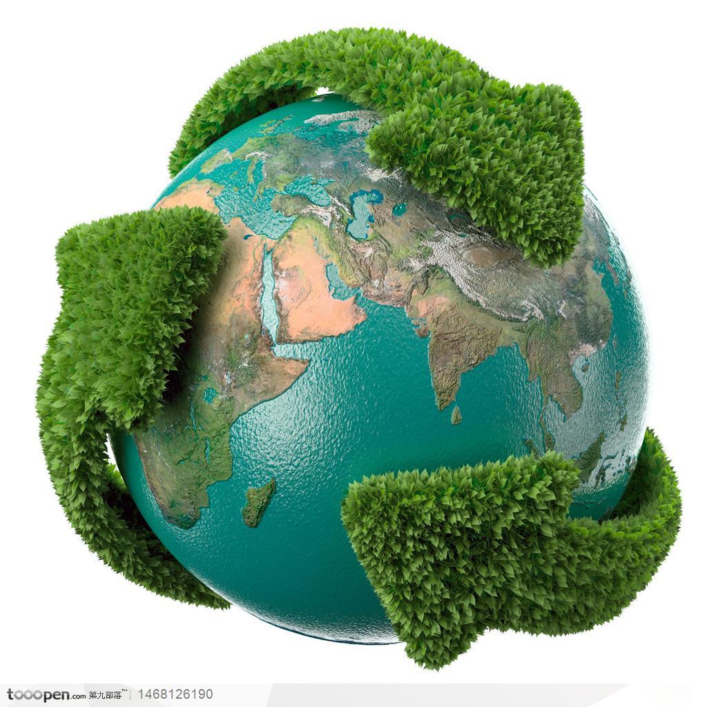 绿色环保低碳生活素材--地球和绿色箭头