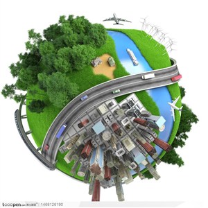 低碳环保素材--城市建筑与绿色家园创意图片