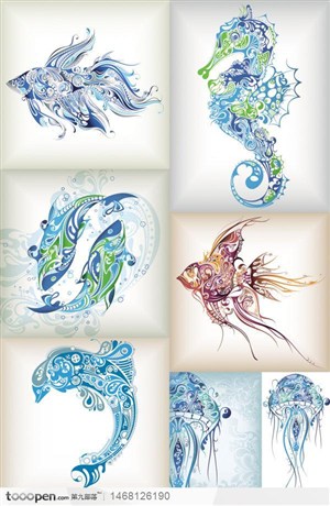 多款美丽精致花纹海洋生物图案