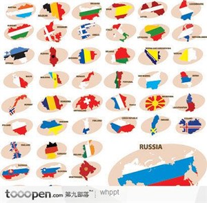 色彩斑斓的欧洲地图剪影矢量素材