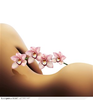 粉红色的梅花围绕的性感迷人的女人写真