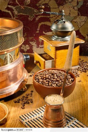 咖啡包装说明图-咖啡豆和咖啡制作用具