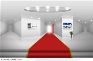 韩国室内静物－－公司办公室布置和通向入口的红地毯