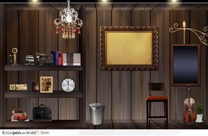 韩国室内静物－书架 相框 水晶吊灯