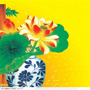 中国工笔画－－青瓷花瓶里的荷花 莲花