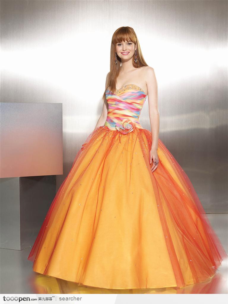 婚纱晚礼服和高贵气质美女－橙色晚礼服