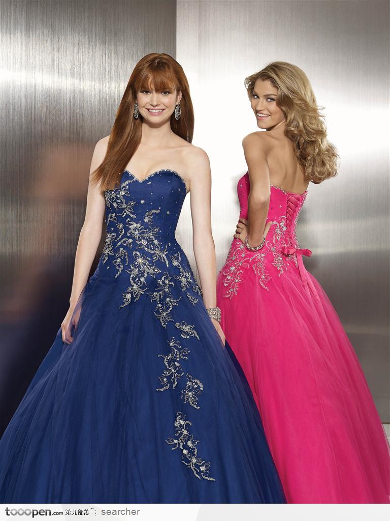 婚纱晚礼服和高贵气质美女－蓝色与紫色晚宴礼服
