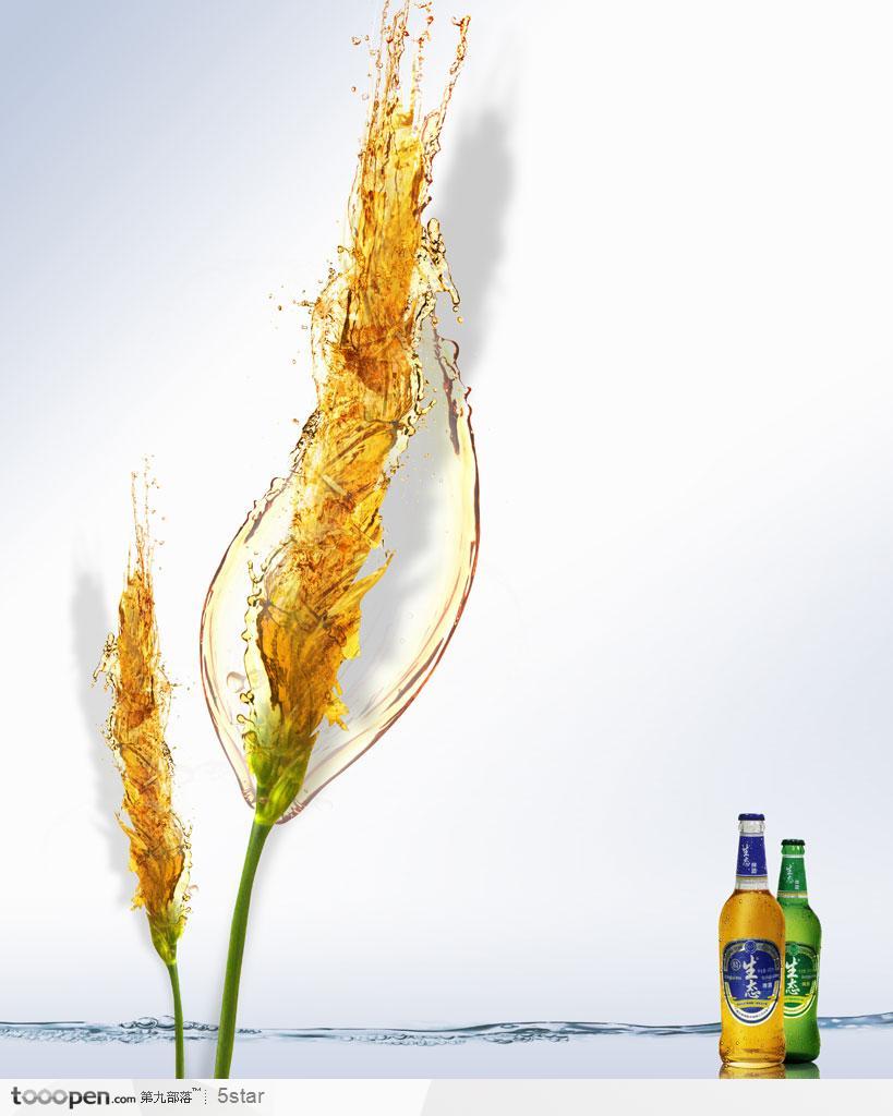 啤酒创意广告－－啤酒水花拼成的花朵 小麦