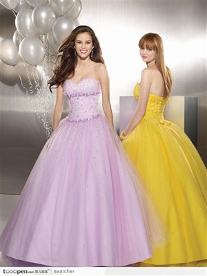 欧美晚礼服时装秀－－粉红与黄色晚礼服