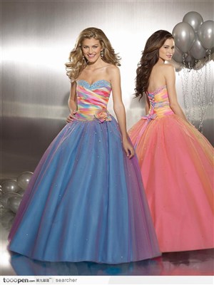 婚纱晚礼服和高贵气质美女－蓝色与橙色晚礼服
