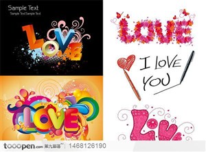 缤纷爱情Love艺术字体设计图案矢量素材